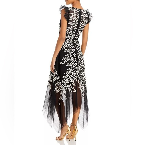 BCBGMAXAZRIA Black Embroidered Hearts Lace Feminine Asymmetrical Hem Dress 2 NWT - Picture 4 of 14